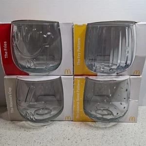 McDonalds -50 Years of Maccas Wobbling Glasses x 4 Cup Fries Sesame Fry Pattern - Picture 1 of 9