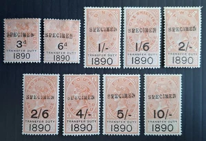 RARE 1890 Great Britain lot of orange Transfer Duty stamps SPECIMEN O/Ps mint - Bild 1 von 2