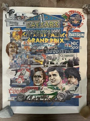 Vintage 1981 Caesars Palace Las Vegas Grand Prix Formula One Ron Burton Poster - Image 1 of 4