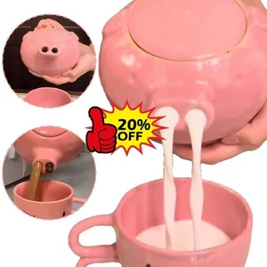 Pink Piggy Teapot Set Ceramic Tea Coffee Kettle Funn y - Picture 1 of 11