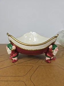 Fitz and Floyd Vtg 1989 Old World Christmas Elves Large Ceramic Bowl No Chips - Picture 1 of 24