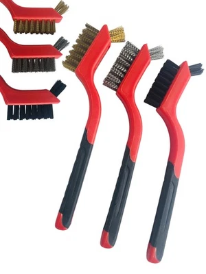 FALON TECH Drahtbürsten Set Stahlbürste Messingbürste Nylonbürste Mini Handbürste 18cm 3tlg