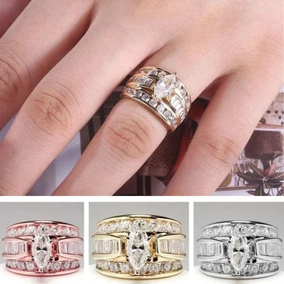 Обручальное кольцо с цирконием огранки маркиза кольцо на палец юбилей ювелирные изделия подарок - Изображение 1 из 4