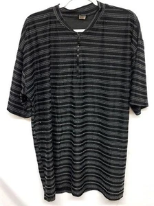 VINTAGE Touch USA black white striped short sleeves front zipper shirt - Picture 1 of 6