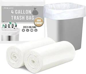 Small Trash Bags 4 Gallon 100 Count Small Garbage Bags Bathroom Trash Bags White - Picture 1 of 24