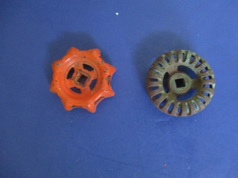 2 - Antique Spigot Valve Handles Cast Iron and Metal Cover