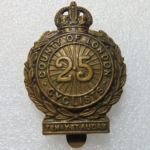 Insignia de tapa de latón del regimiento de ciclistas del 25º Batallón/Condado de Londres - Imagen 1 de 2