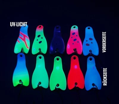5er UV 2,8 g Trout Spoon Set Japanblinker Forellenblinker Schlepplöffel Köder - Bild 1 von 4