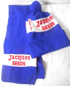 Vintage Jacques Seeds Bauern gerollt Winter Beanie Mütze Bommel Strick Halstuch Set - Bild 1 von 5