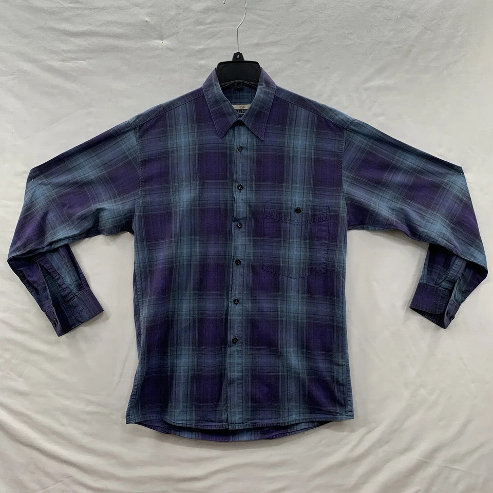 Casa Moda Button Shirt Men’s Flannel Plaid Blue Green Long Sleeve Casual Size S - Image 1 of 4