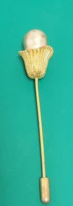 Vintage Needle Brooch Pin Gold Tone, Flower Baroque Pearl Estate - Picture 1 of 12