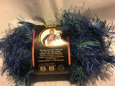 FUN FUR STRIPES EYELASH DEEP SEA BLUE AQUA KNITTING CROCHET DESIGNER YARN 40G - Image 1 of 3