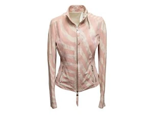 Light Pink & Cream Angelo Mozzillo Striped Leather Jacket Size IT 42 - Picture 1 of 6