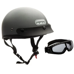 MMG Motorcycle Half Helmet Skull Cap Beanie - DOT Flat Matte Gray (Large) - Picture 1 of 9