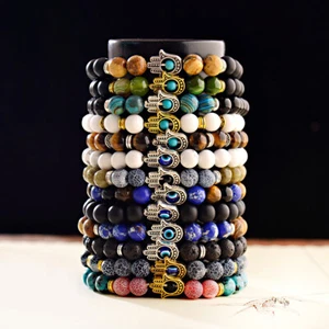 7 Chakra Charms Lavaarmband Böse Naturstein Perlen Auge Fatima Hamsa Armband - Bild 1 von 49