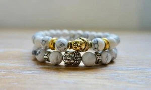 Bracciale donna Buddha turchese bianco chakra yoga charm regalo pietra preziosa naturale - Foto 1 di 12