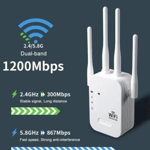 5Ghz WiFi Repeater 1200Mbps Router WiFi Extender Amplifier Dual Band 2.4G/5GHz - Picture 1 of 5