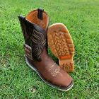 Men Western Square Toe    Work Boot Pull On Leather Water Resistant Bota Trabajo