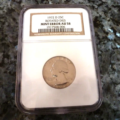 1972-D 25 CENT QUARTER ROTATED DIES MINT ERROR NGC AU58 - Image 1 of 4