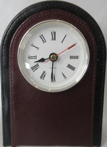 Vintage Tischuhr Quarz dunkelrotbraun Leder Deflect-O 40704 Batteriebetrieb. - Bild 1 von 8