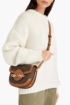 Michael kors crossbody Bag Hally Logo Medium Saddle Leather bag Brown RRP £440 - Image 1 of 4