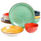 Color Speckle 12 Piece Ceramic Mix and Match Double Bowl Set Assorted Colors