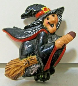 Vintage Hallmark Halloween WITCH FLYING Lapel Pin - Picture 1 of 3