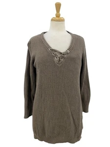 Attention Women's Casual Brown Pullover V Neck Long Sleeve Sweater Size XL - Picture 1 of 6