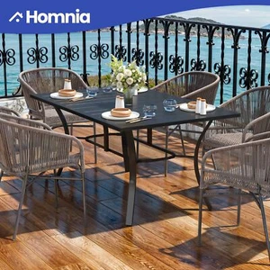 59" Outdoor Patio Metal Dining Table Rectangular w/ Umbrella Hole for 6 Persons - Picture 1 of 11