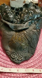 Handmade Raku Wall Pocket Rare Faces And Flowers OOAK ? Signed - Picture 1 of 24