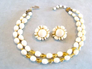 Vintage Made in West Germany Glass Bead 2 strand Choker Necklace Earring Set - Picture 1 of 6
