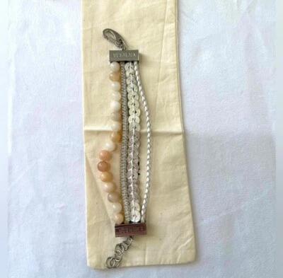 Victoria Emerson Bracelet Natural Stone Medallion Coin Leather Chain Boho - Image 1 of 4