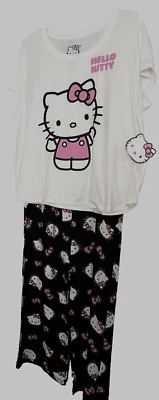 Hello Kitty PJ Set of 2 pcs 🎁❤️ Women's White&Pink Tank&Pants Sz L NWT - Image 1 of 4