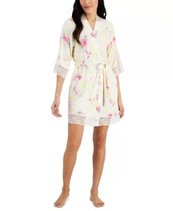 INC Robe Womens Large Wrap Robe Lace Trim 3/4 Sleeve Soft Stretch Tie Dye - Picture 1 of 6