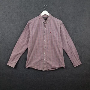 MUSTO Shirt Mens L Large Red Blue Gingham Check Long Sleeve Button Down Cotton - Picture 1 of 12