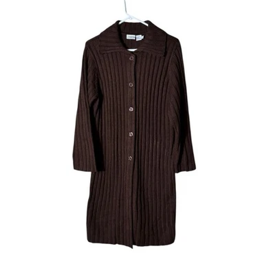 Vestido suéter robusto vintage malha cabo tamanho 1X botão para baixo midi marrom chocolate - Imagem 1 de 4