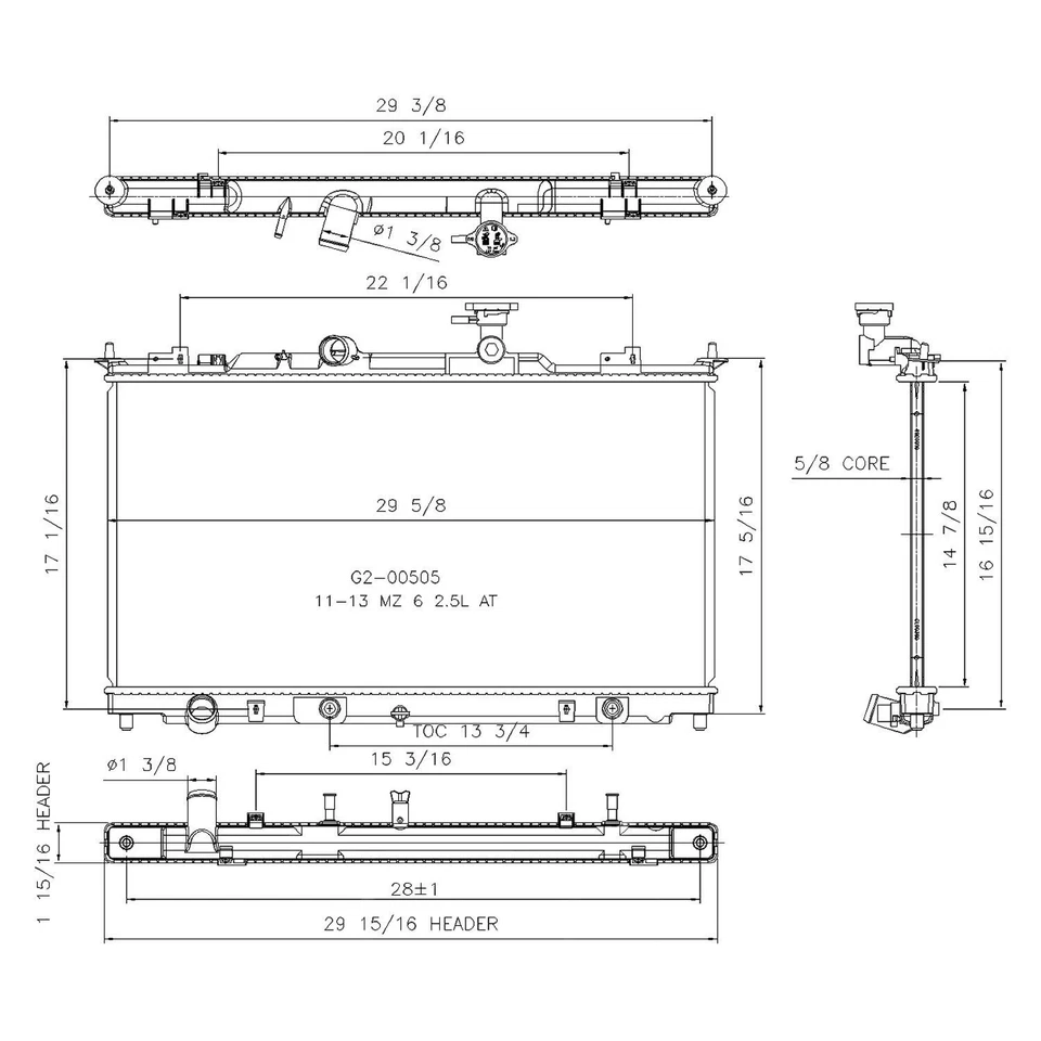 For Mazda 6 2011-2013 TYC 13389 Engine Coolant Radiator - Imagem 1 de 1