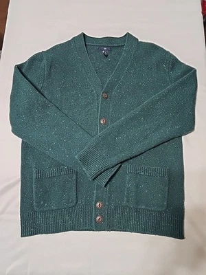 Gap Men's Large V-neck Long Sleeve Cardigan Sweater Holiday Green Wool Cotton  - Image 1 of 4