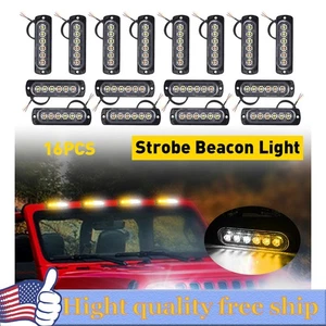 16PCS Amber/White 6LED Car Truck Strobe Light Bar Flashing Warning Hazard Lamps - Foto 1 di 13