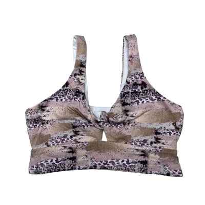 Handmade Twist Bra – Pink Animal Print Brush Yoga Top | Organic Cotton – Small - Image 1 of 4