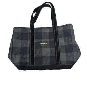 LL Bean Everyday Lightweight Plaid Tote Medium Zip Gray Shoulder Handle Bag - Picture 1 of 9
