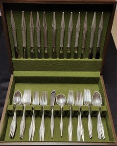 Wallace Dawn Mist Sterlingsilberbesteck 4-teilig 12 Gedecke 50 Teile in Box 1963 MCM - Bild 1 von 16