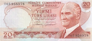 Turkey  20  Lira  ND. 1974  P 187a  Series I 03  Uncirculated Banknote AT 2 - Picture 1 of 2