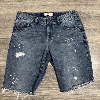 CAbi Jeans 100% bf Bleached Shorts Denim Bermuda Frayed Hem Cut Off High Rise 8 - Image 1 of 4