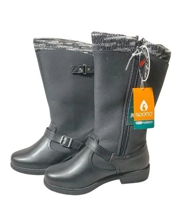 NWT Women's Boots 7M Black Tall Iceland Winter Water Proof Side Zip + Buckle - Image 1 of 4