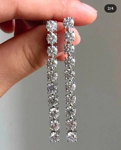 2.50Ct Round Cut Lab-Created Diamond Drop Dangle Earrings 14K White Gold Plated - Picture 1 of 6