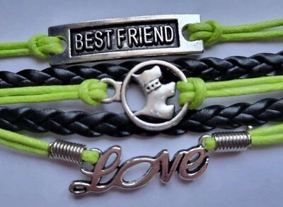 Pulsera de Cuero BEST FRIEND 🐕 PERRO ❤️ AMOR 5 Hilos Brazalete Dije Pulsera VERDE Foto 1 de 3