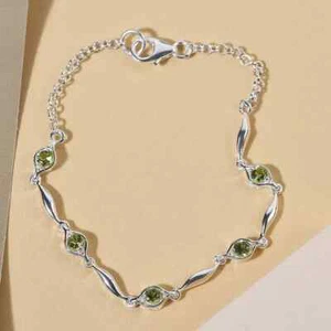 3Ct Round Cut Simulated Peridot 14K White Gold Plated Charm Tennis Bracelet - Picture 1 of 6