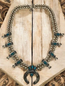 "Collar llamativo vintage Sancrest R flor de calabaza imitación turquesa tono plateado 25""" - Imagen 1 de 13