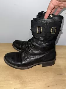 Ugg Maaverik Lodge Black Leather Buckle Combat Boots Women's sz 9 - Picture 1 of 9